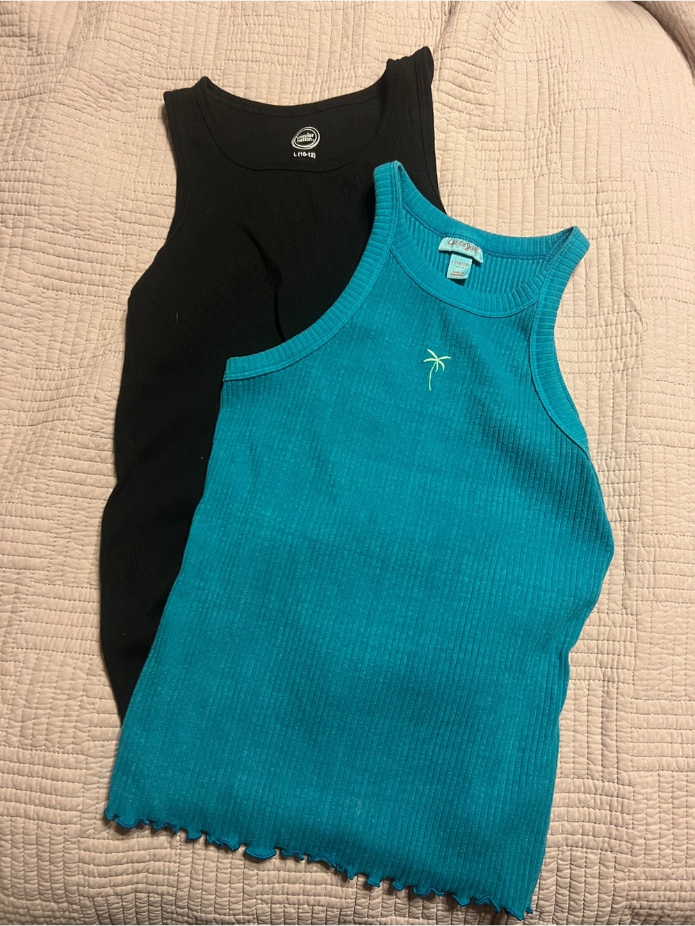 2 Ribbed Tank with Palm Embroidery + Black Ribbed Tank